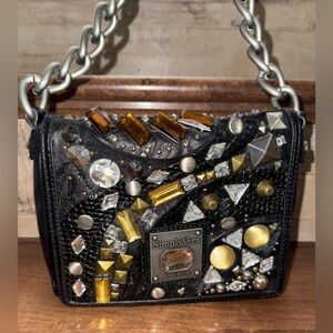 ✅ Cute 🥰Simply Vera Wang Shoulder Bag Chain Strap Faux Leather Beaded Rhinestone